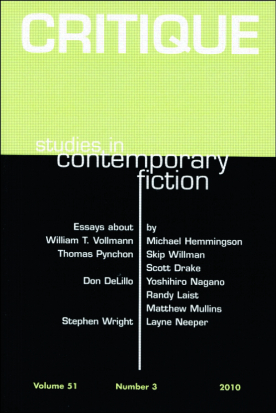Cover image of Critique: Studies in Contemporary Fiction
